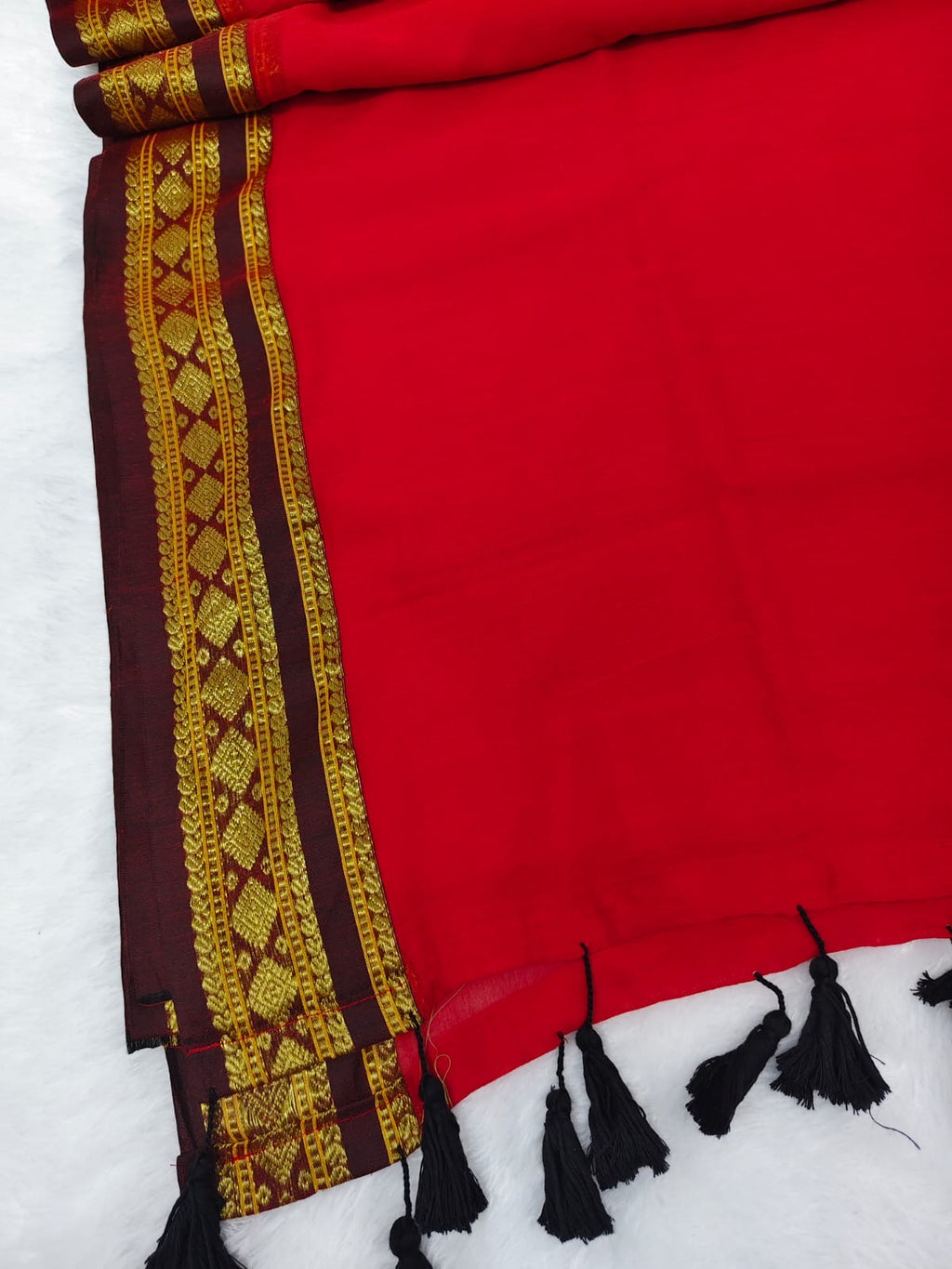 Thara — Red Kanchi Mul Mul Cotton Saree