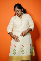 Ivory Blossom - Tissue Cotton Straight-Fit Slitted Kurti & Pants