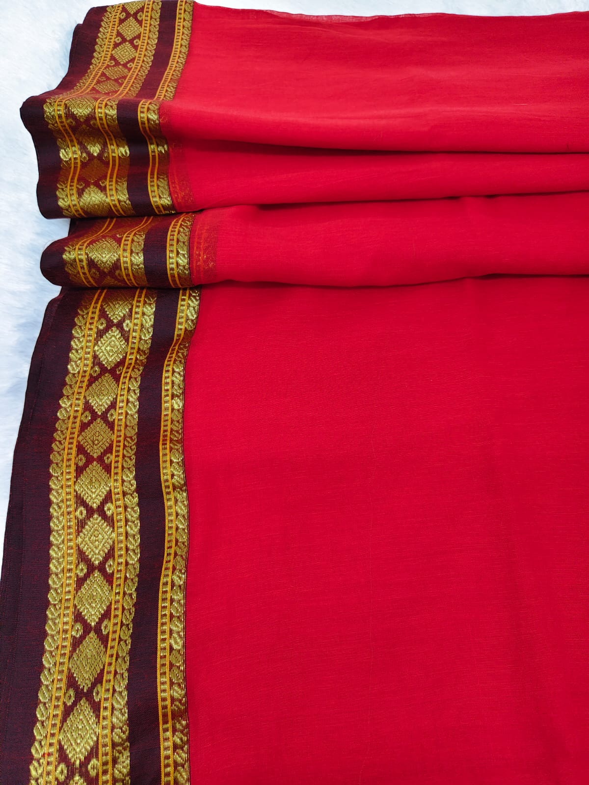 Thara — Red Kanchi Mul Mul Cotton Saree
