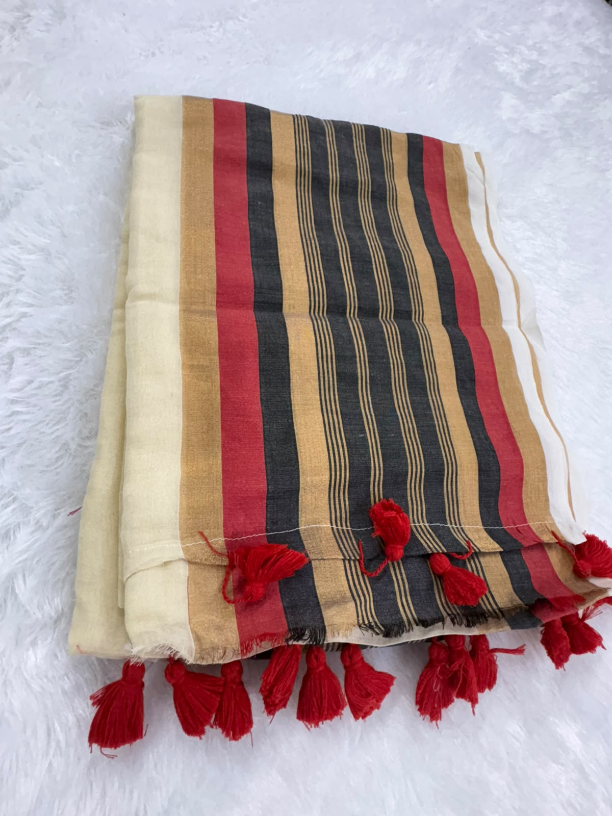 Kesariya — Red Border Mul Mul Cotton Saree