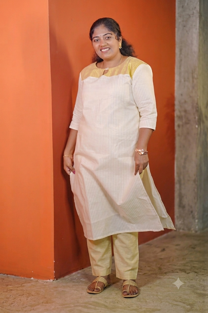 Golden Aura - Tissue Cotton Straight-Fit Slitted Kurti & Pants